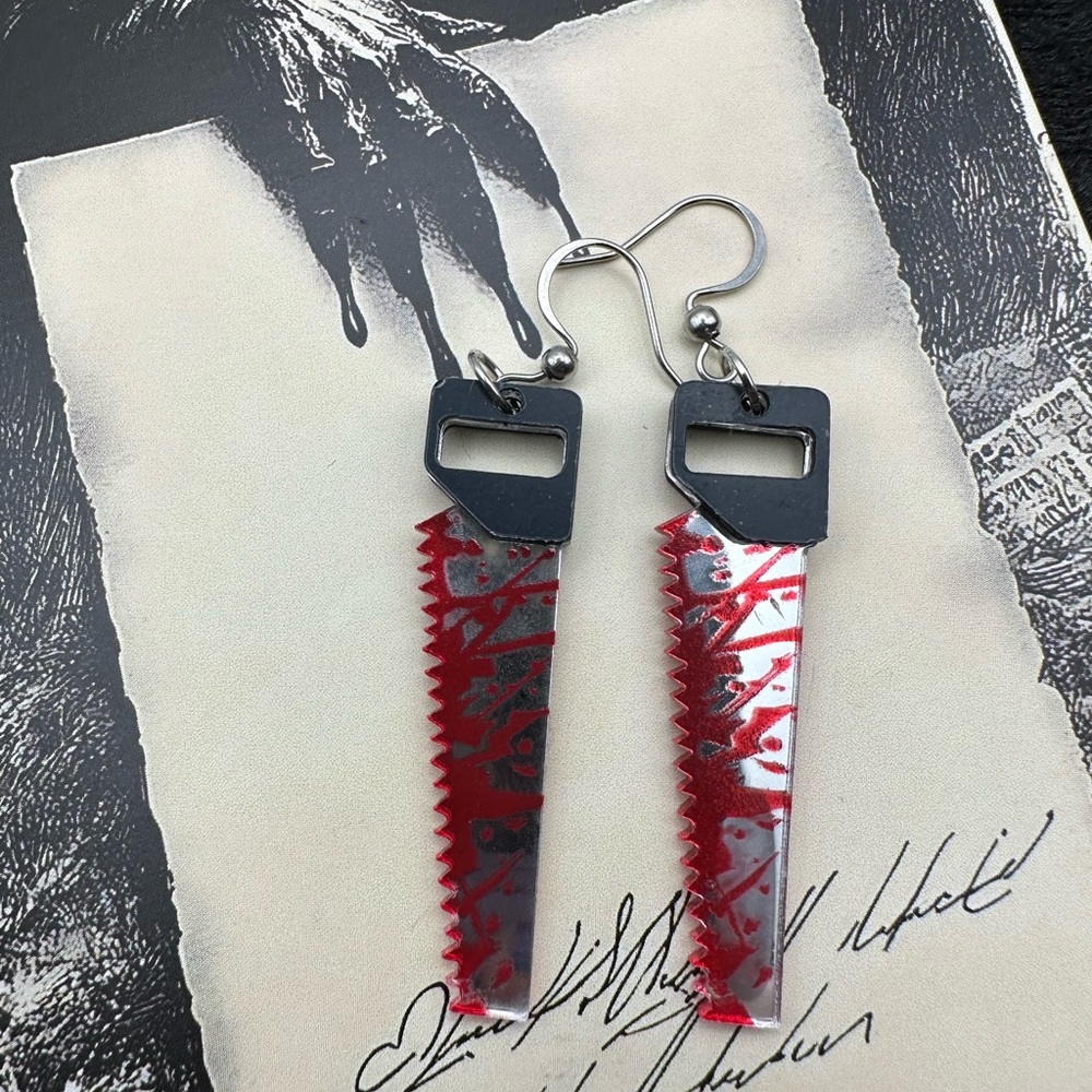 Bloody Saw Blade Halloween Earrings